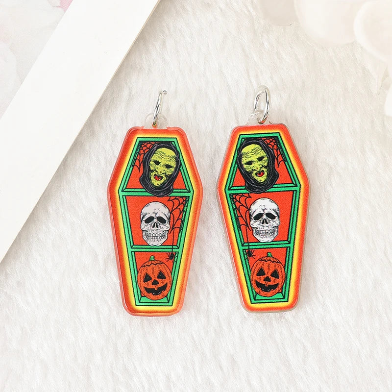 10Pcs Halloween Charms Creative Acrylic Vintage Pumpkin No Feet Ghost Pendant For Keychain Necklace Jewelry Diy Making