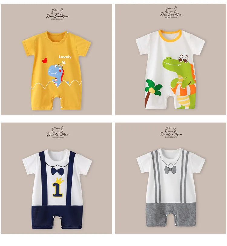 Baby Boys Thin Rompers Baby Girls Short Sleeve Bodysuit Newborn Infants Jumpsuit for Summer New Korean Style Costume