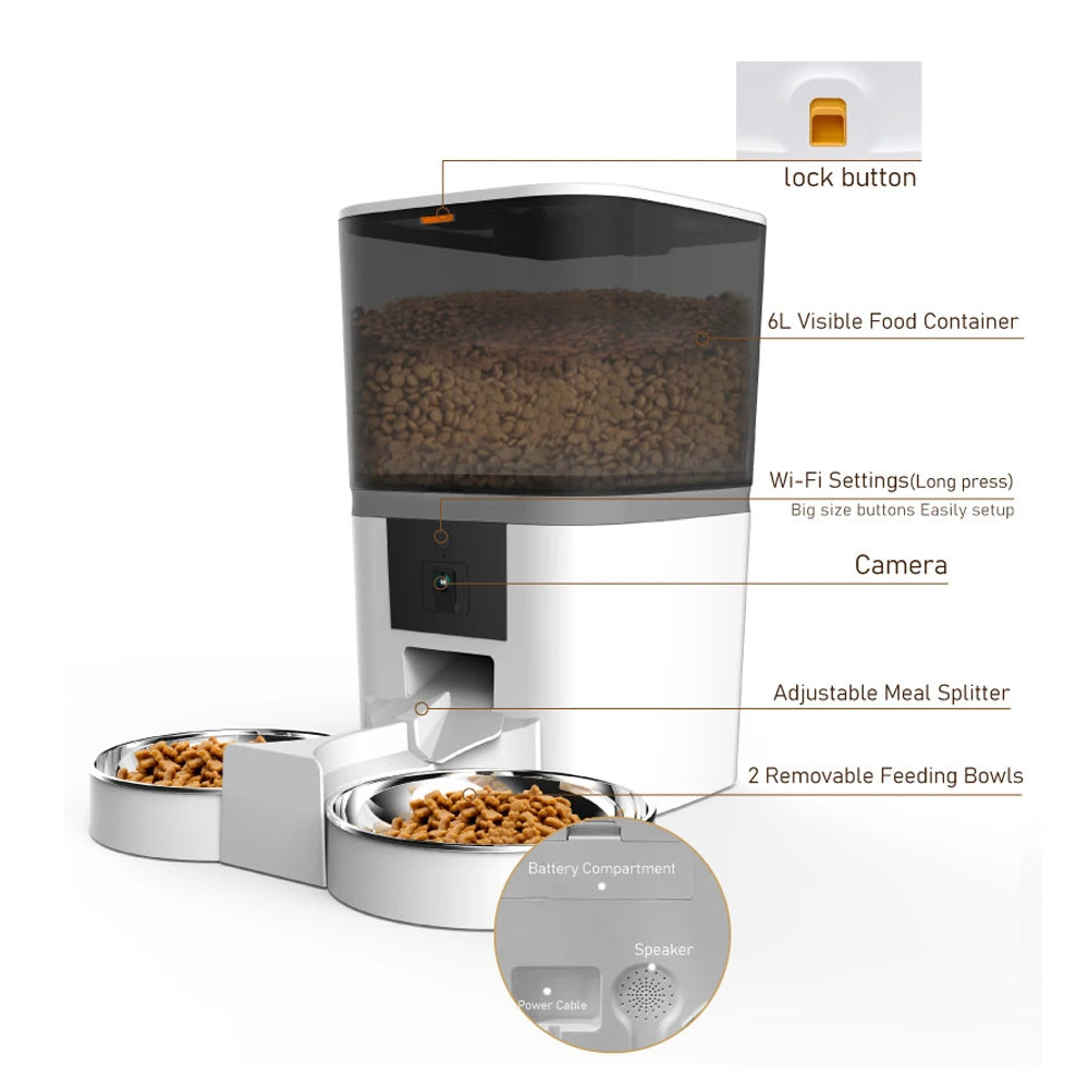 4L Timing Feeder APP Smart Pet Feeder Dog Food Automatic Dispenser with Camera Suitable for Small Cats and Dogs Remote Feeding