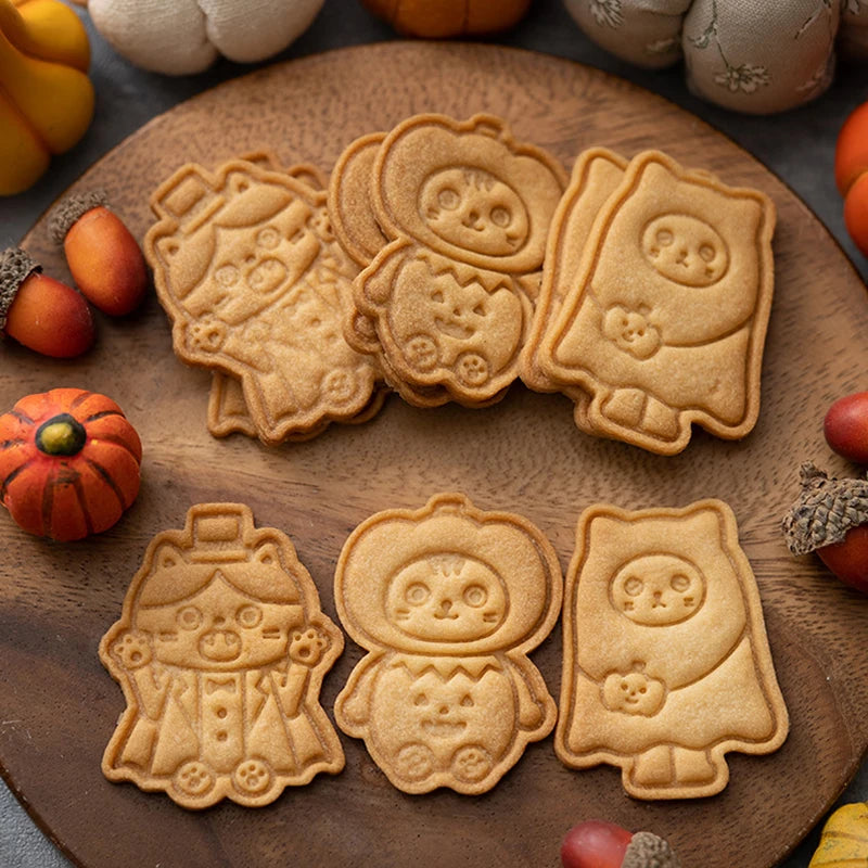 3Pcs Halloween Skull Cookie Cutter 3D Plastic Skeleton Gingerbread Man Biscuit Mold Fondant Pastry Cartoon Cake Decoration