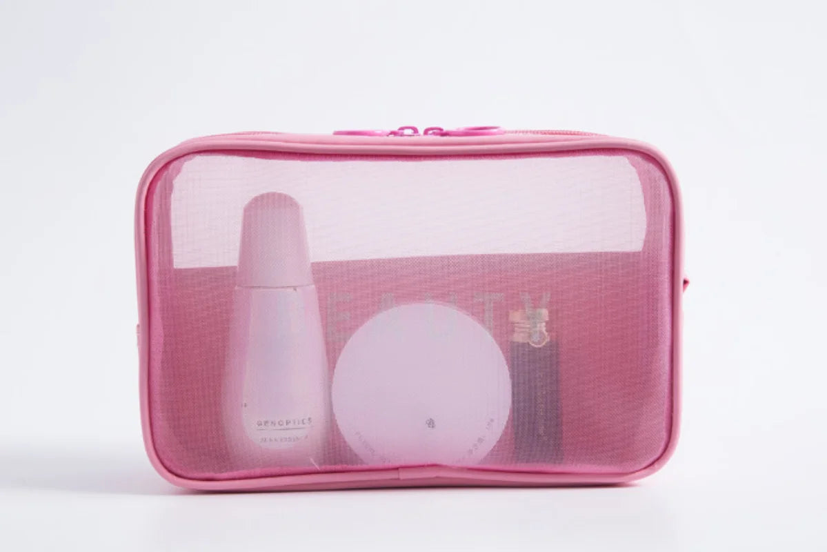 Makeup Bag Women Travel Toiletry Wash Makeup Bag Storage Case Zipper Make Up Bags Black Dot Transparent Mesh Cosmetic Bag