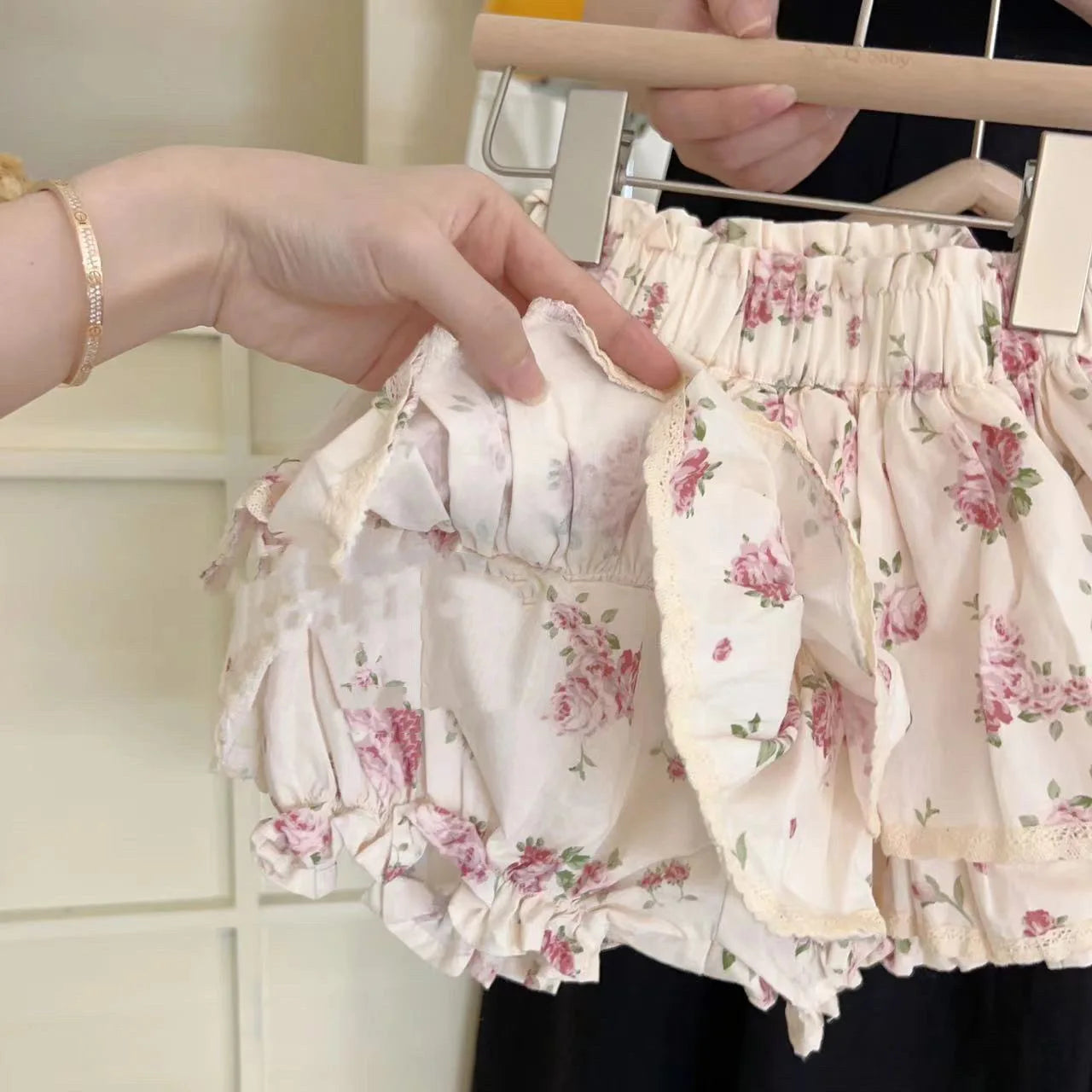 Ins Summer Toddler Girl Outfit 2024 Hollow Cool Slip Tees Lace Rose Flower Bud Shorts Baby Girl 2PCS Clothes Set Kid Girl Suits