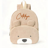 Customized Name Toddler Cartoon Backpack Cartoon Bear Corduroy Large Capacity Backpack Embroidered Name Backpack Cute Plush Bag