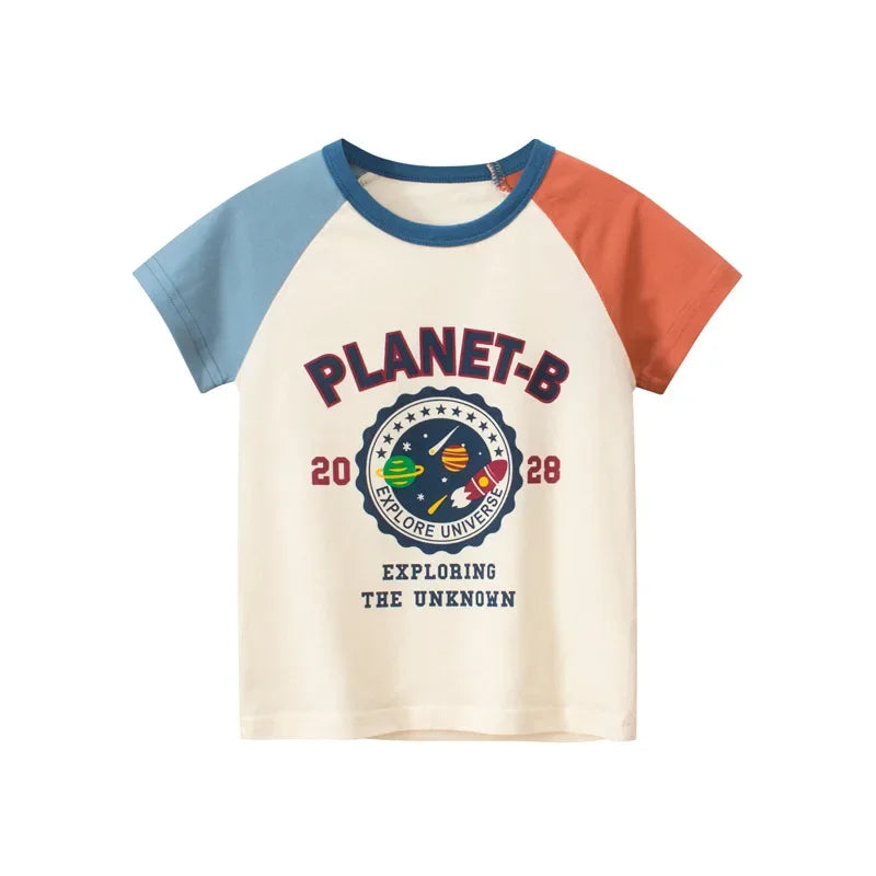 2 3 4 5 6 7 8 9 Years Boys Short Sleeve T-shirts Korean Version Kids Clothing Children Cotton Tees Summer Cartoon Tops