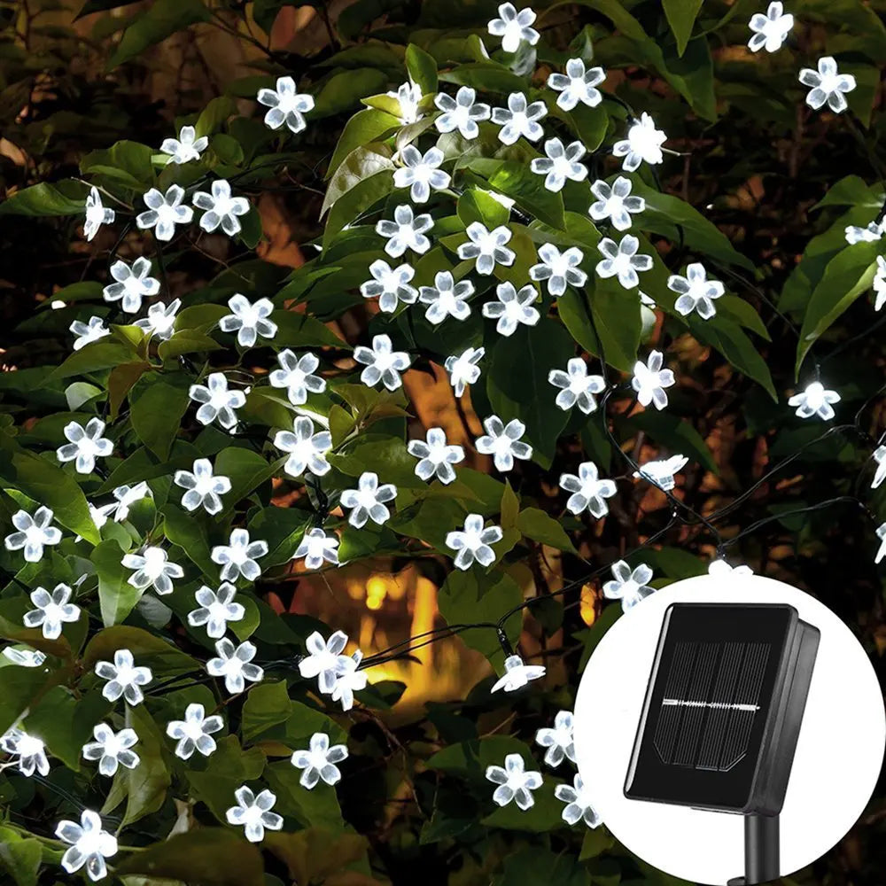 Solar String Lights Cherry Blossom LED Garland Lights Outdoor Solar Garden Patio Decor Lights Christmas Wedding Party Decoration