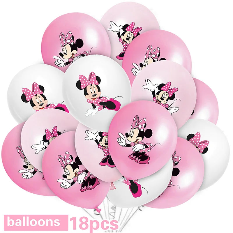 Minnie Mouse Birthday Party Decorate Girls Disposable Tableware Balloon Cups Plates Tablecloth Balloon Baby Shower Party Supply