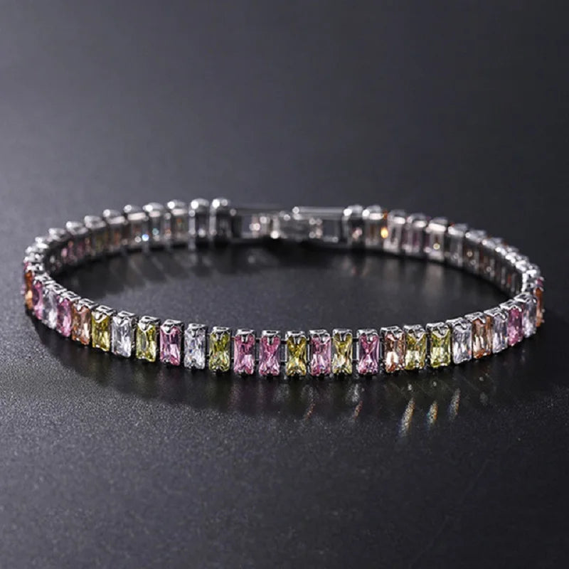 Luxury Hiphop Iced Out 4mm Cubic Zirconia Crystal Tennis Bracelets For Women Men Gold Color Silver Color Bracelet Chain Jewelry