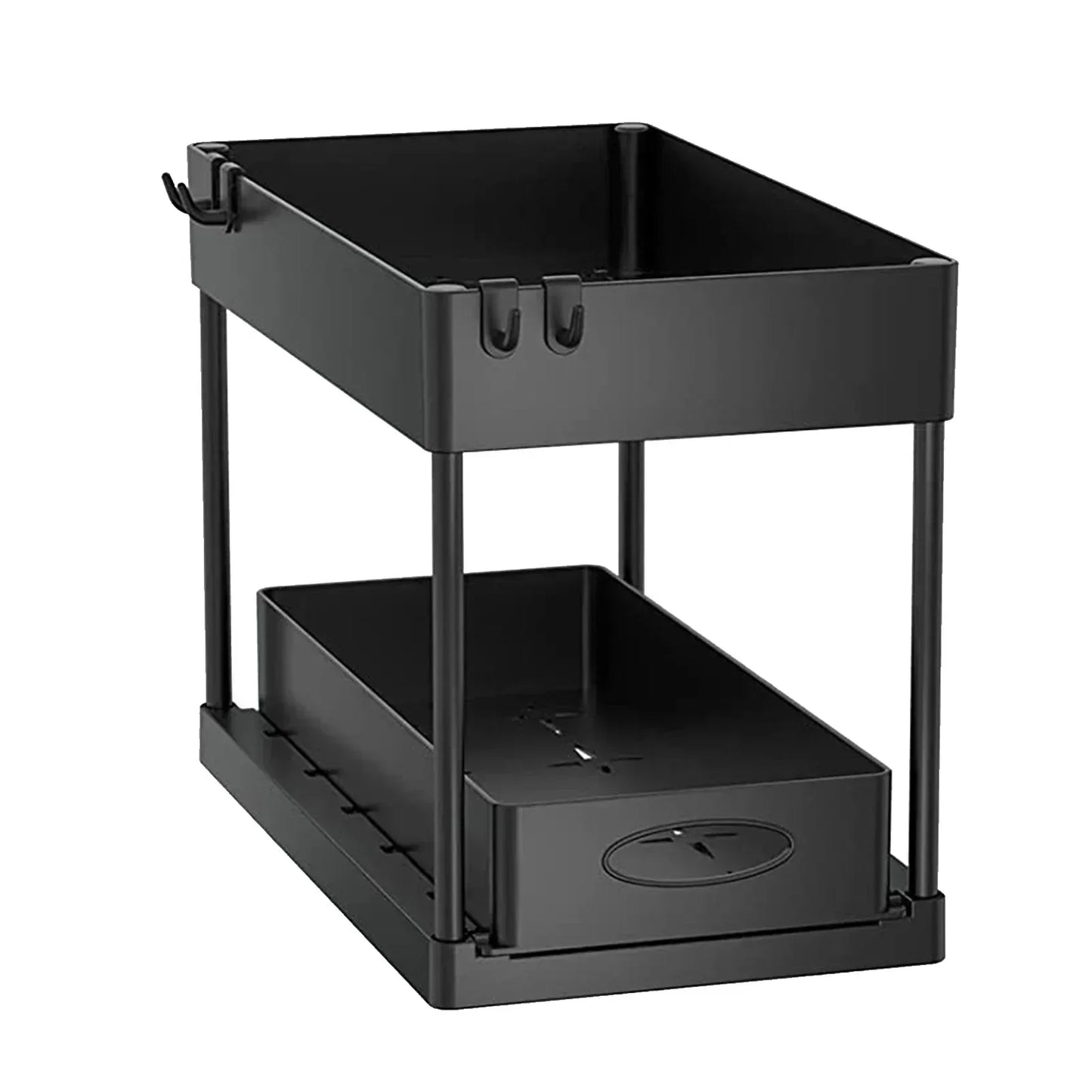 New 2 Tier Under Sink Organizer Sliding Cabinet Basket Kitchen Organizer Organizer Storage Rack with Hooks Hanging Cup Bathroom