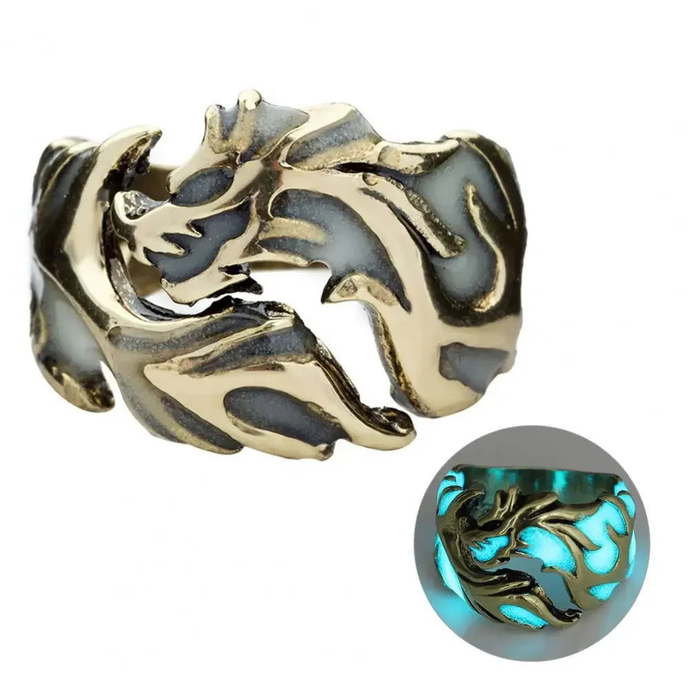 Luminous Dragon Rings for Men Women Punk Rings Free Size Finger Ring Glow in The Dark Ring Ring Jewelry