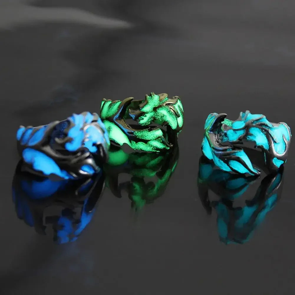 Luminous Dragon Rings for Men Women Punk Rings Free Size Finger Ring Glow in The Dark Ring Ring Jewelry