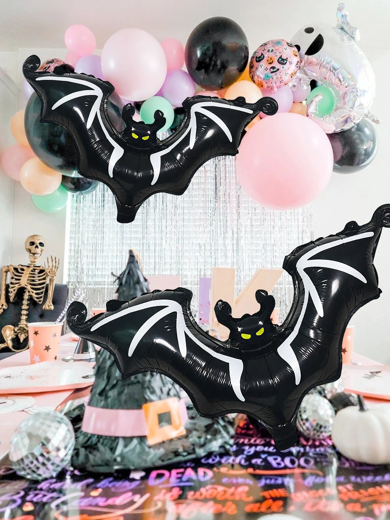 Halloween black bat foil balloons Halloween party supplies bat theme hanging bat decoration horror element atmosphere decoration