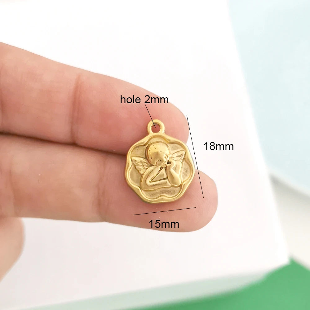 1pc Stainless Steel Big Pendant Small Charm Cherry Angel Boot Heart Tail Flower Star Cross Key Moon Pearl Bow PVD Gold Color