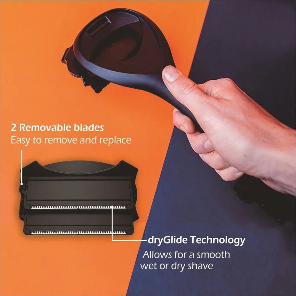 Painless Back Shaver Hair Remover 2 in 1 Facial Hair Trimmer Razor Foldable Handle Back Hair Removal Men Body Groomer