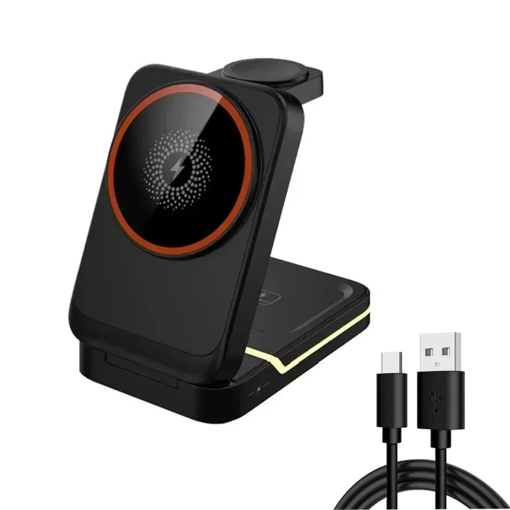 3in1 Magnetic Wireless Charger Station 30W Fast Charging for iPhone 16 15 14 Pro Max iWatch AirPods Phone Adapter Stand