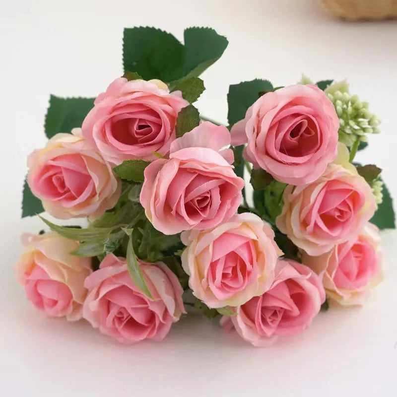 10 Heads Rose Bouquet Artificial Flowers Western Rose Wedding Decoration 6 Colors Peonies Fake Flowers Artificial Flowers