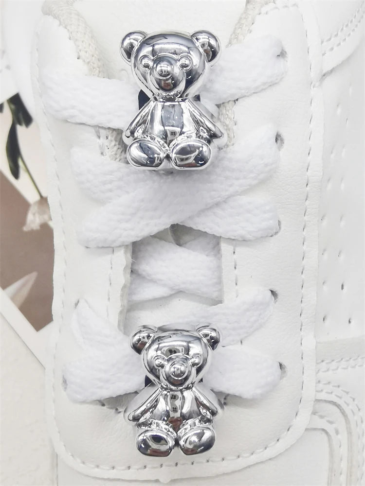 2PCS Bling Rhinestone Bear Shoelace Charms ABS Heart Bowtie Shoe Lace Decorations Accessories DIY Golden Shoe Clips Fit Sneakers