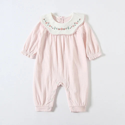 Infant Baby Girls Jumpsuit+Hat Embroidery Lace Stitching Cotton Long Sleeve Toddler Baby Girl Romper Spring Autumn Baby Clothes