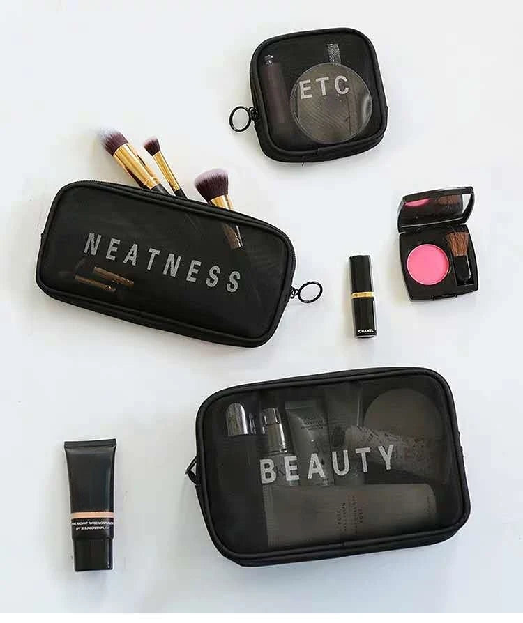 Makeup Bag Women Travel Toiletry Wash Makeup Bag Storage Case Zipper Make Up Bags Black Dot Transparent Mesh Cosmetic Bag