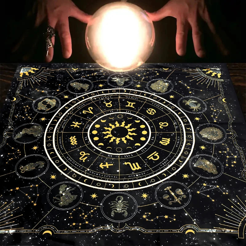 1pc Tarot card tablecloth, 12 zodiac astrology altar cloth, fortune astrology prophecy card mat, drop board game tablecloth