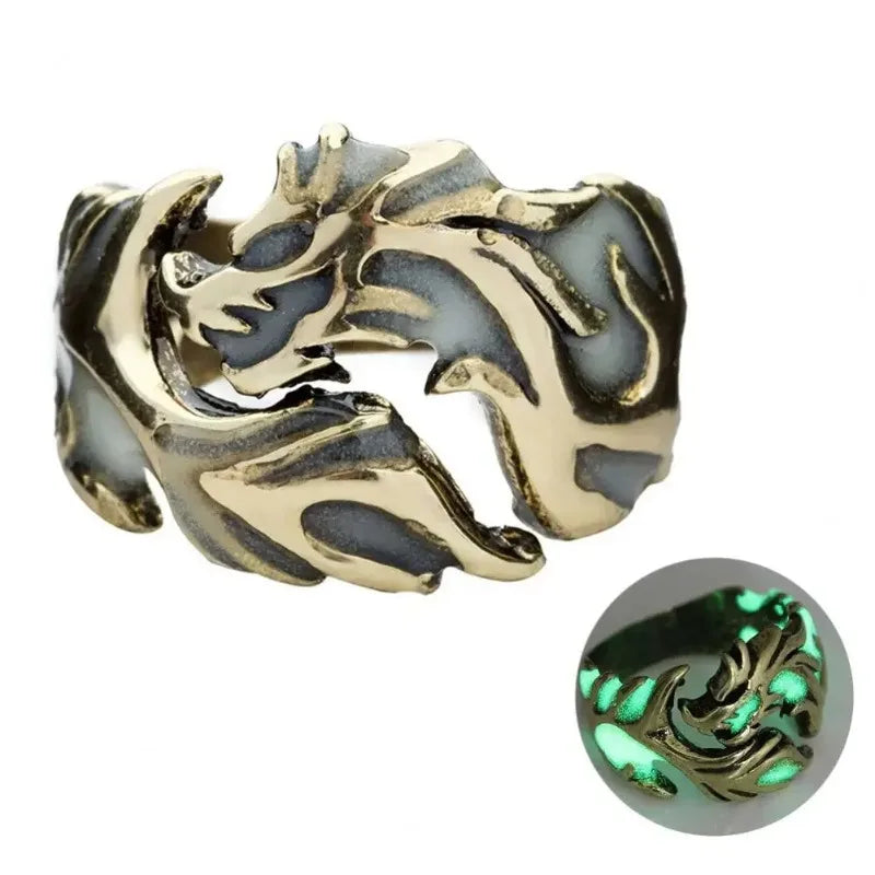 Luminous Dragon Rings for Men Women Punk Rings Free Size Finger Ring Glow in The Dark Ring Ring Jewelry