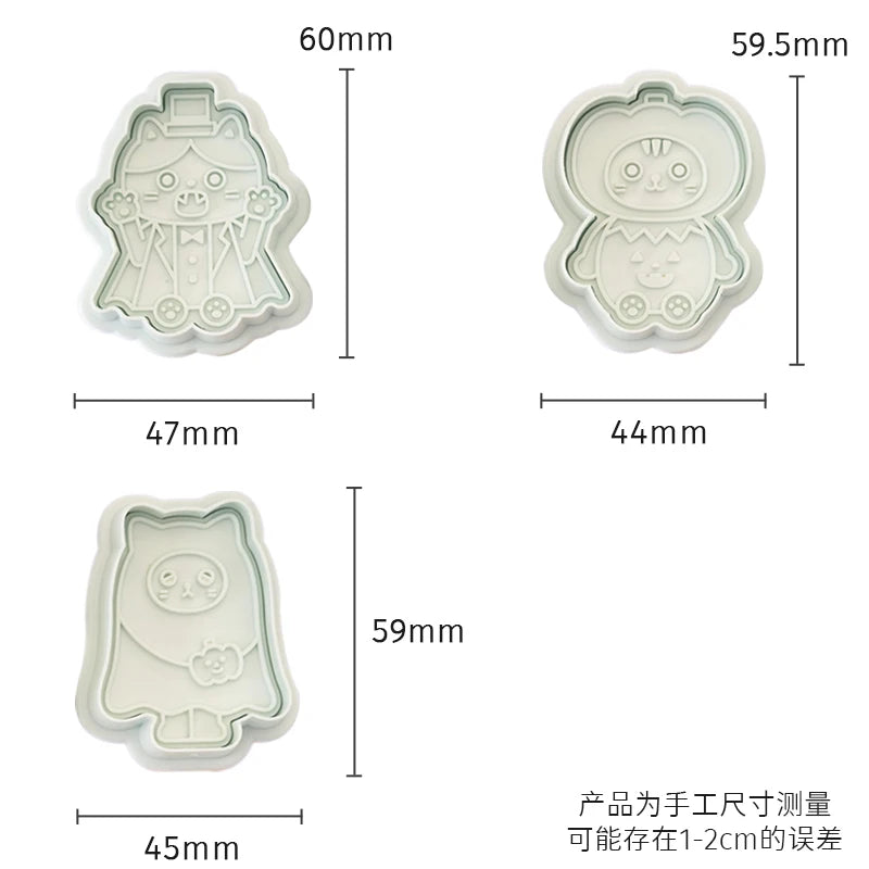 3Pcs Halloween Skull Cookie Cutter 3D Plastic Skeleton Gingerbread Man Biscuit Mold Fondant Pastry Cartoon Cake Decoration