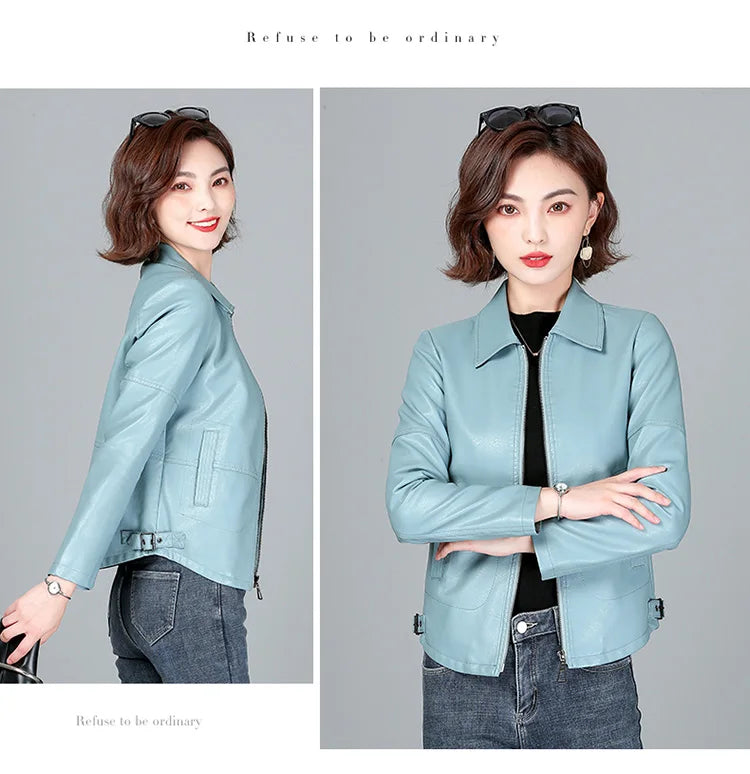 New Women Sheepskin Jacket Spring Autumn 2025 Fashion Casual Long Sleeve Short Zipper Leather Coat Loose Split Leather Outerwear