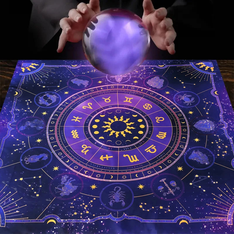 1pc Tarot card tablecloth, 12 zodiac astrology altar cloth, fortune astrology prophecy card mat, drop board game tablecloth