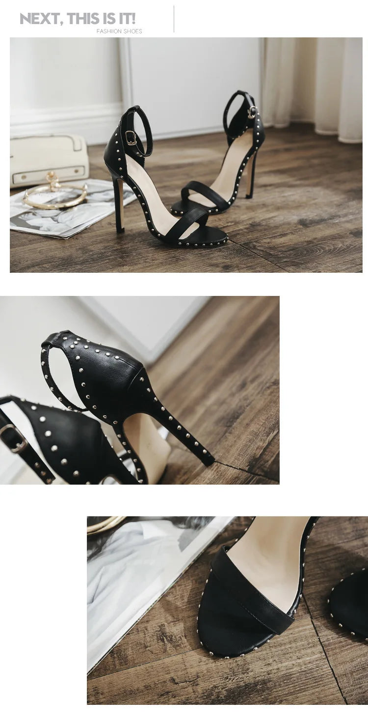 Sexy Rivet Thin Heels Women's Sandals with Breathable Ankle Straps for Party High Heels Sandal