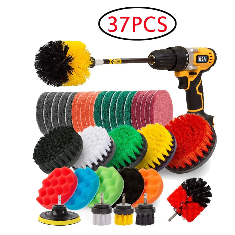 UNTIOR Electric Drill Brush Attachment Set Power Scrubber Brush Car Polisher Kitchen Bathroom Cleaning Kit Toilet Cleaning Tools