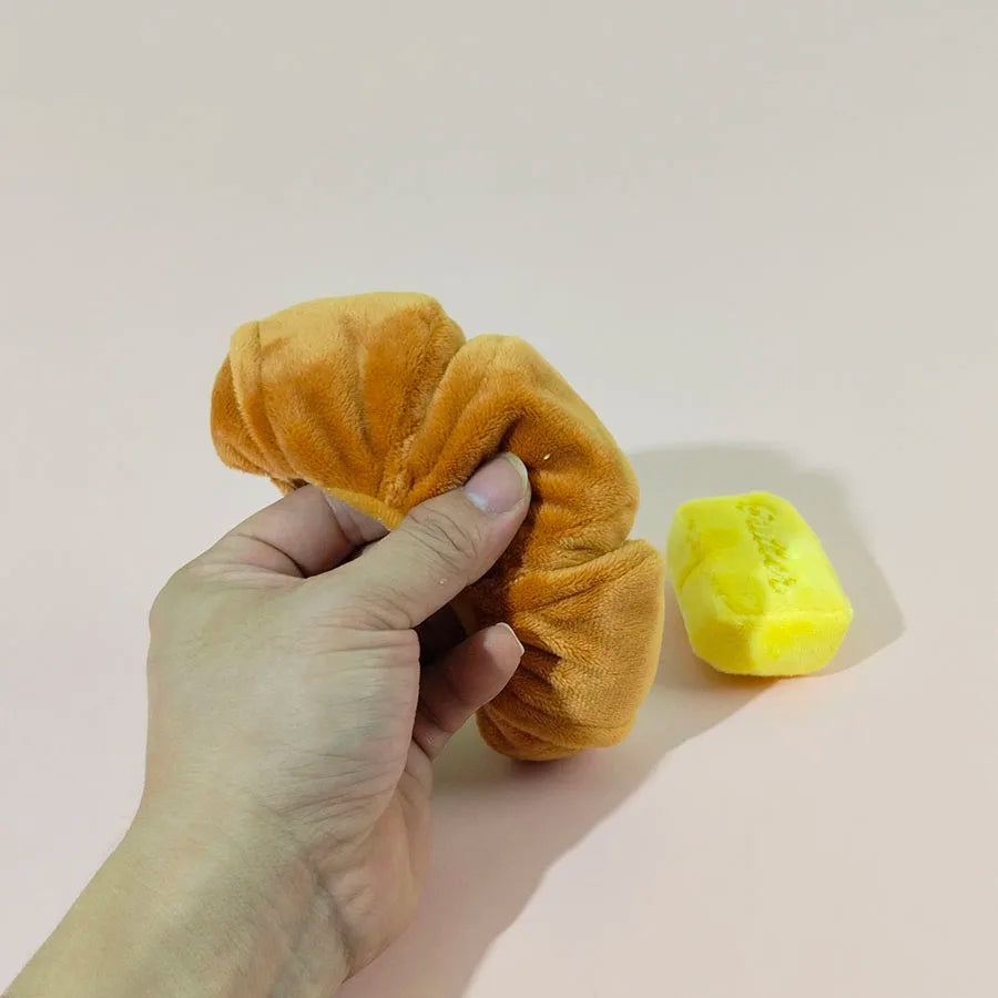 Hidden Food Sniffing Toy Squeaky Dog Toy Interactive Plush Toy Dog Chew Toy Pet Toys Croissant Bread Squeaking Sound Plush Toys
