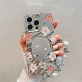 Luxury Flower Make Up Mirror Phone Case For iPhone 13 11 15 14 16 Pro Max 12 16promax 15promax 14promax Shockproof Funda Cover