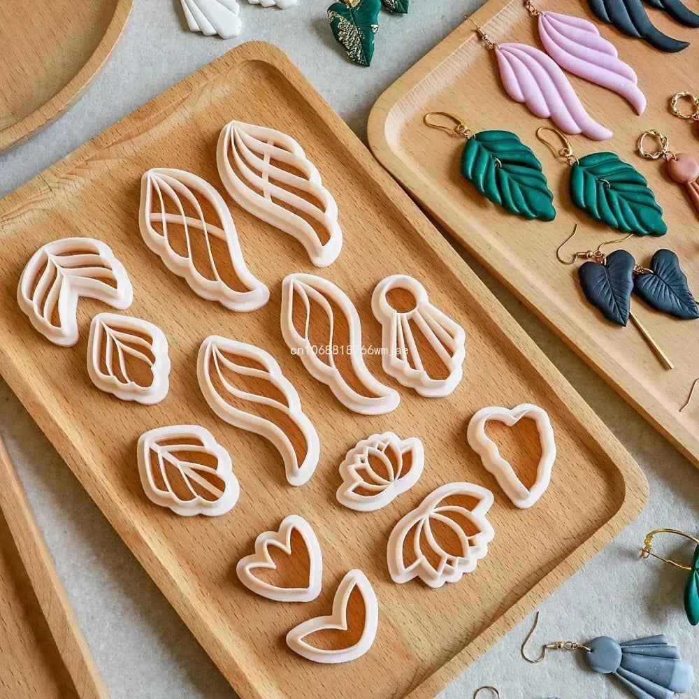 Leaves Shape Polymer Clay Earring Cutters Green Plant Flowers Dangle Clay Embossing Moulds for Handmade Jewelry Pendant Making