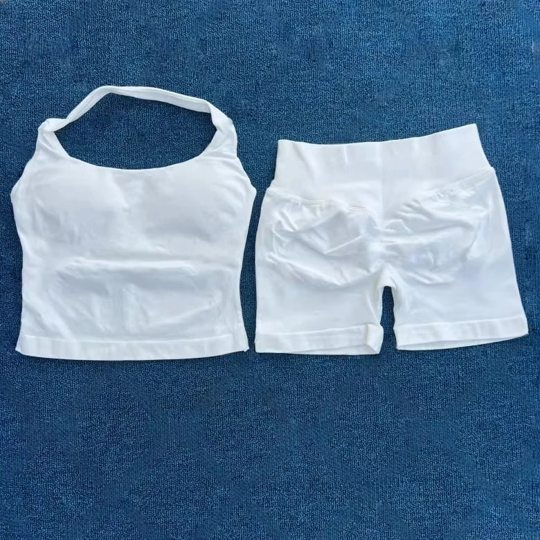 Yoga fitness set; strapless bra and shorts set; seamless backless vest; invisible elastic texture hip-lifting shorts