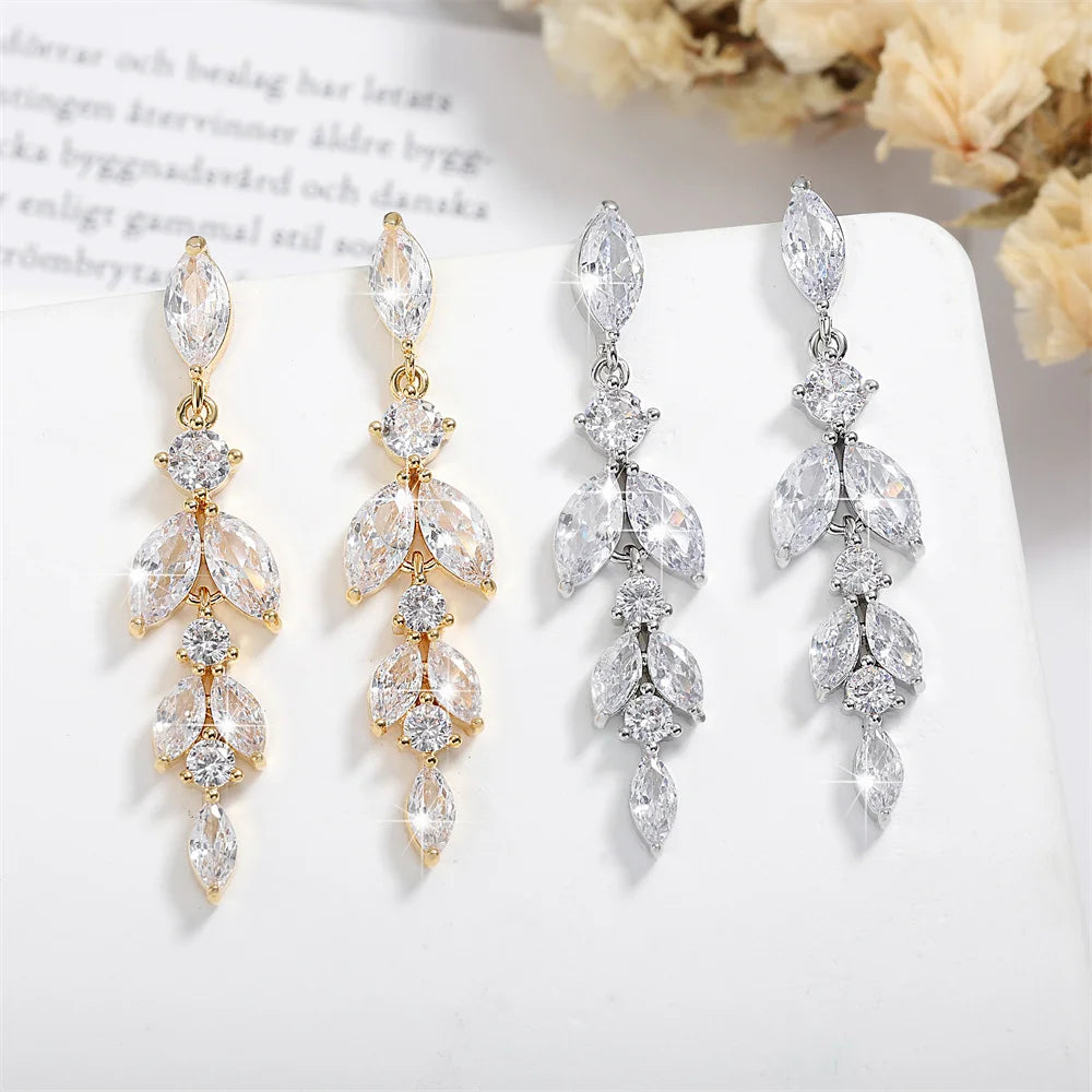 ZAKOL 2023 New Shiny Marquise Leaf Zircon Bridal Earrings AAA Cubic Zirconia Charming Design Drop Earring for Women Wedding