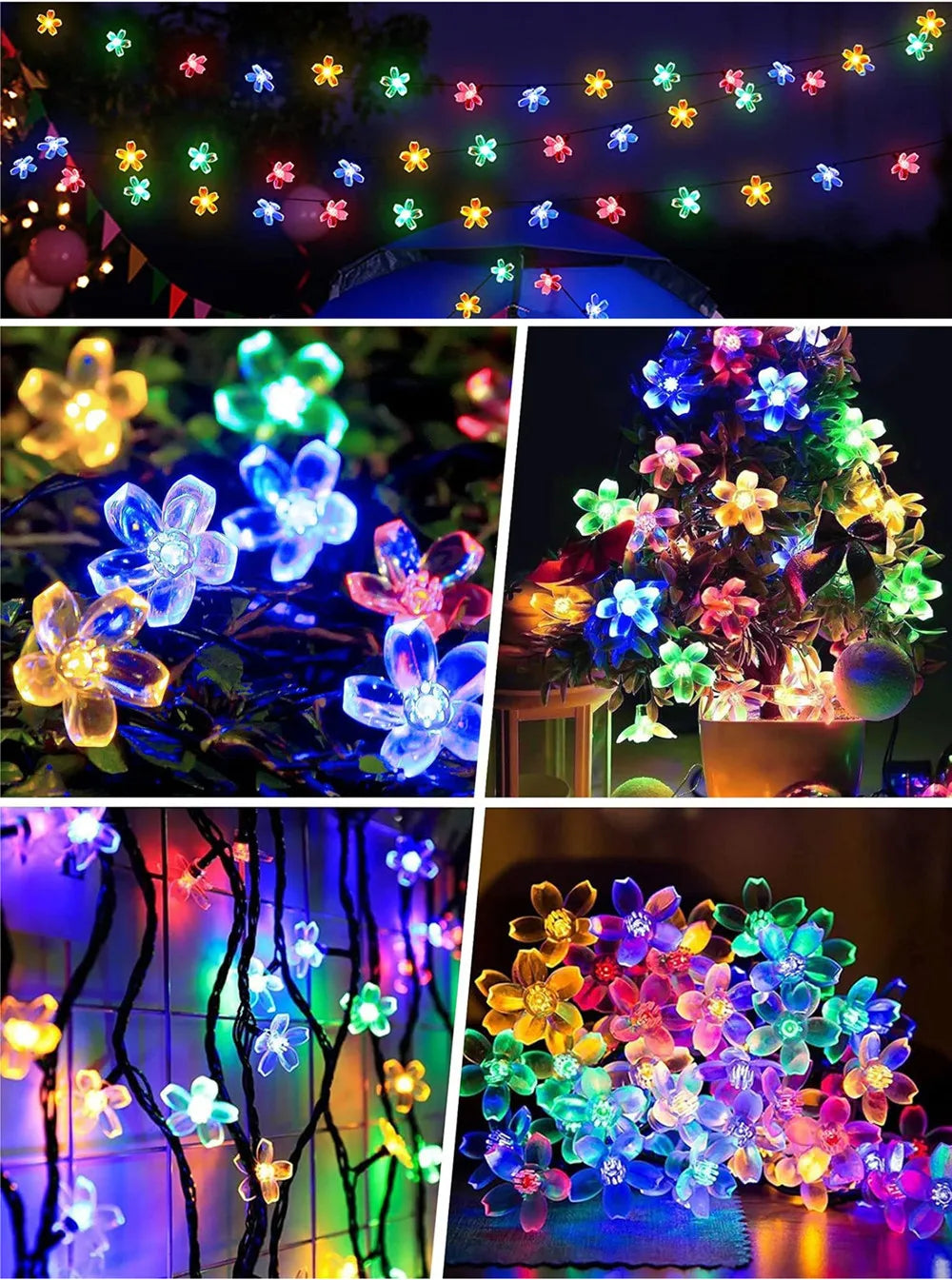 Solar String Lights Cherry Blossom LED Garland Lights Outdoor Solar Garden Patio Decor Lights Christmas Wedding Party Decoration