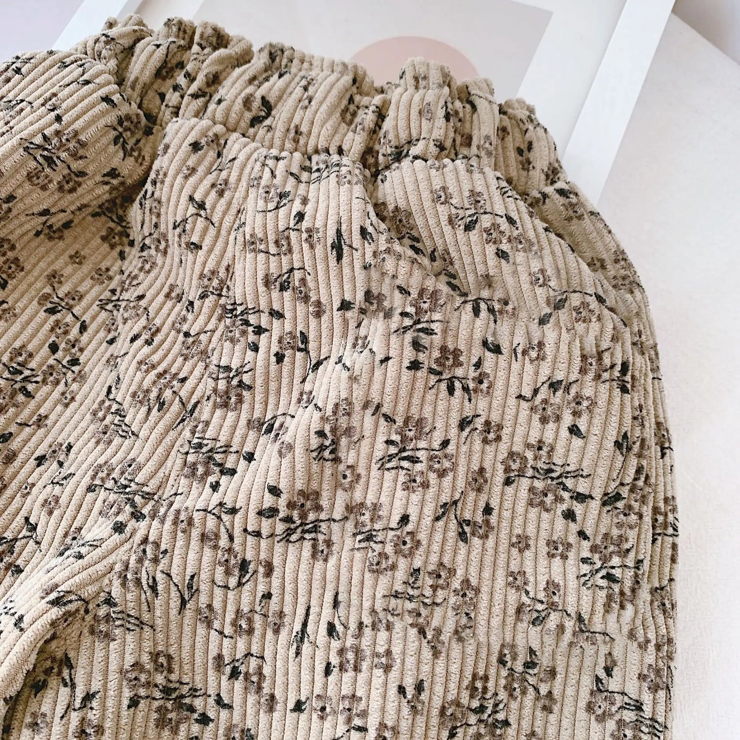 Korean Style Toddler Girls Corduroy Harem Pants 1-8Y Leopard Floral Print Autumn Winter Fleece-Lined or Thin Casual Pants
