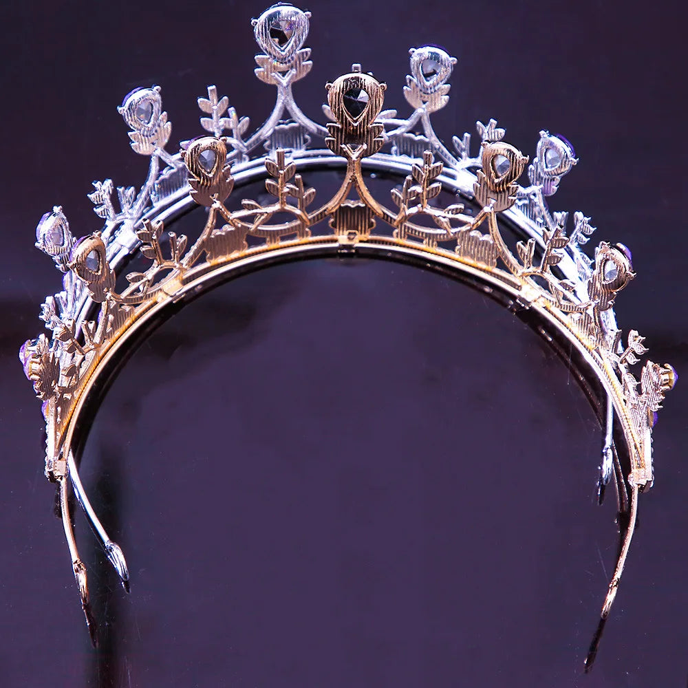 DIEZI Baroque Princess Queen Bridal Crown Purple Crystal Tiara For Women Wedding Vintage Crown Hair Dress Accessories Jewelry