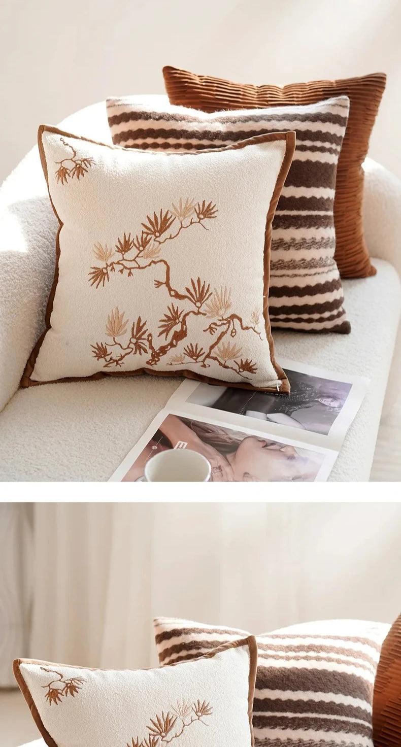30X50/45x45CM Embroidered Bamboo Leaf Throw Pillow Cover Stamping Waist Cushion Cover Decor Home Decorative Pillowcase