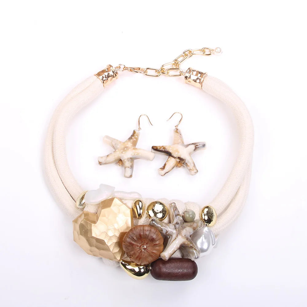 Statement Necklace with Beads&Starfish Design for Women Trendy Wedding Party Jewelry