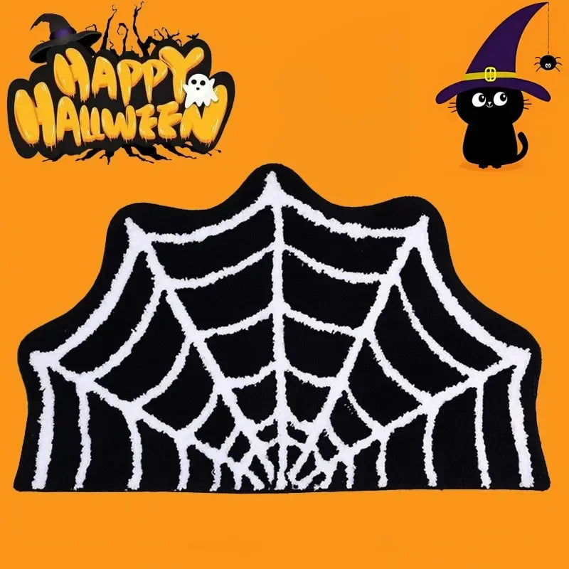 VIKAMA Halloween-vormige dekoratiewe tapyt swart spinnekopweb spook gotiese badkamer ingang voetsteun wasbare vuilbestande tapyt