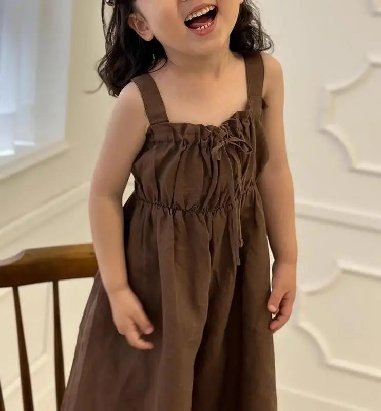 2025 Summer New Girls Jumpsuit Loose Children Wide Leg Pants Cotton Baby Girls Sling Pants Fashion Kids Clothes