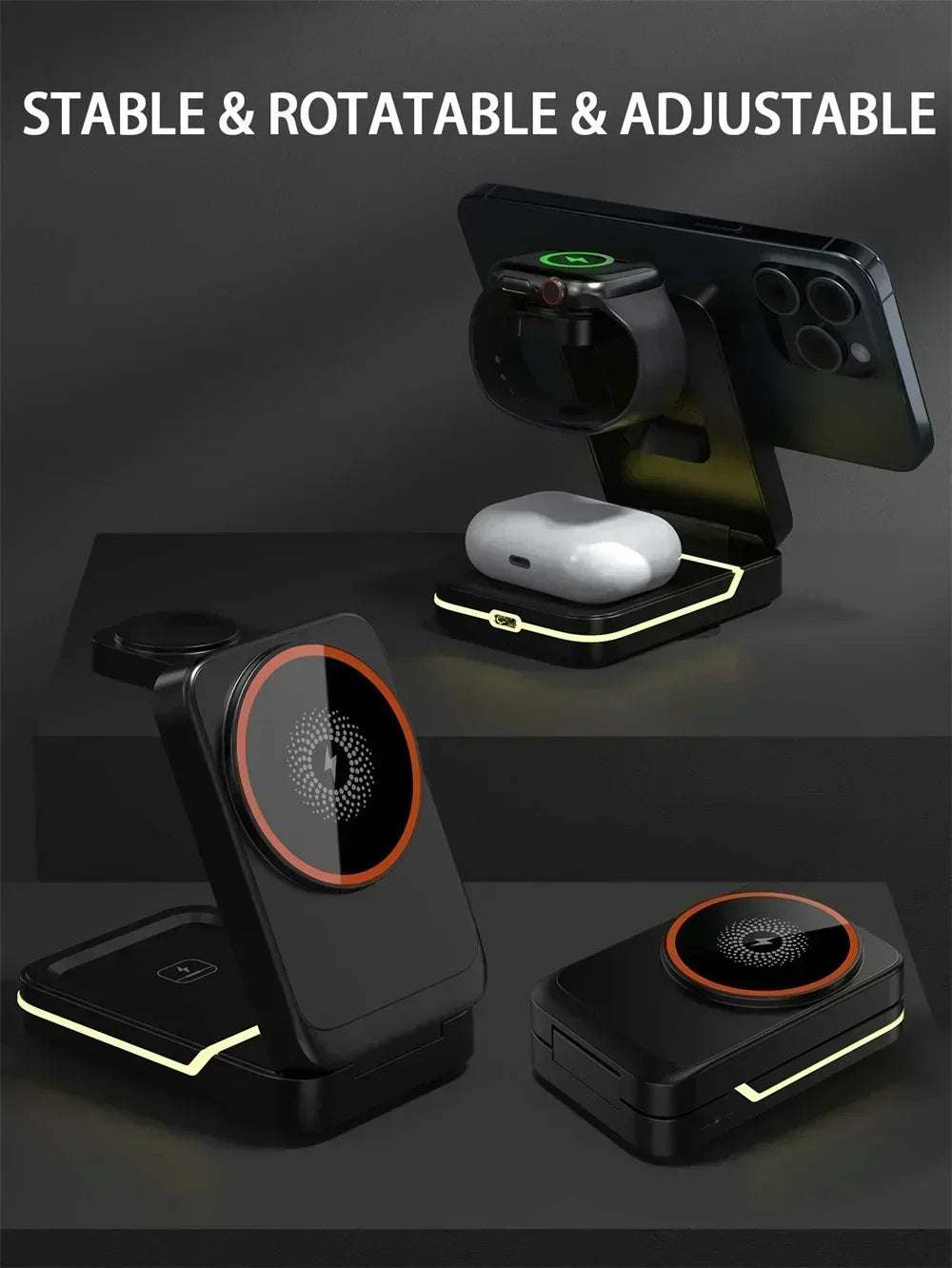 3in1 Magnetic Wireless Charger Station 30W Fast Charging for iPhone 16 15 14 Pro Max iWatch AirPods Phone Adapter Stand