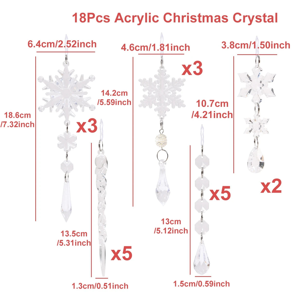 Christmas Crystal Acrylic Ornaments Christmas Decoration for Home 2025 Snowflake Xmas Tree Hanging Pendants New Year Gift 2026