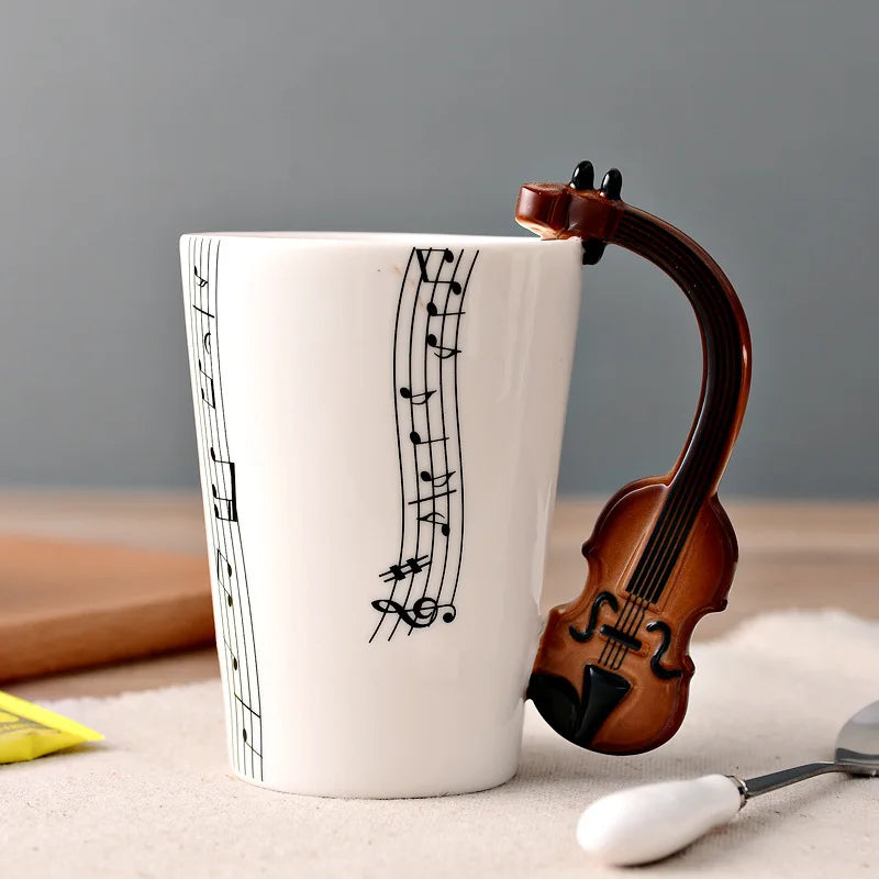 Novelty Music Note Cup Ceramic Guitar Coffee Mugs Personality Tea/Milk/Juice/Lemon Water Bottle Christmas Birthday Gift