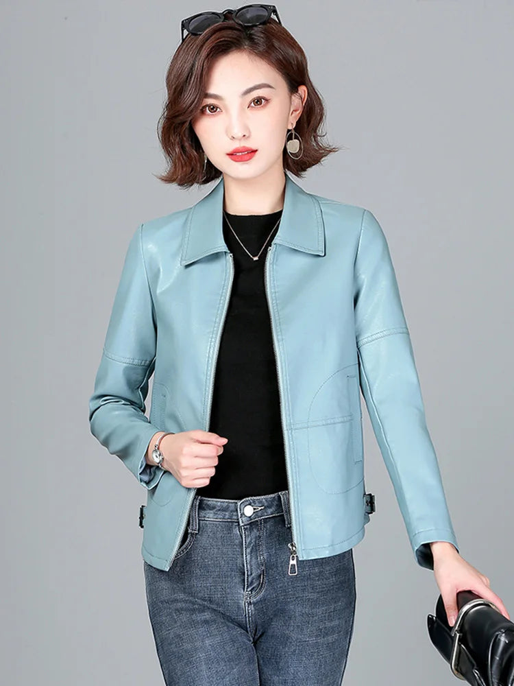 New Women Sheepskin Jacket Spring Autumn 2025 Fashion Casual Long Sleeve Short Zipper Leather Coat Loose Split Leather Outerwear