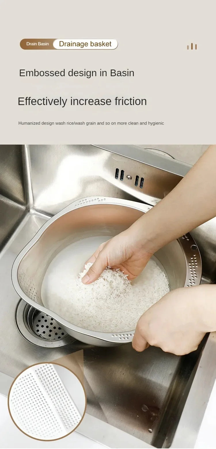 Rice Washer Strainer Bowl Stainless Steel 304 Rice Washing Bowl Rice Sieve Colander Fruit And Vegetable Strainer Kitchen Tools