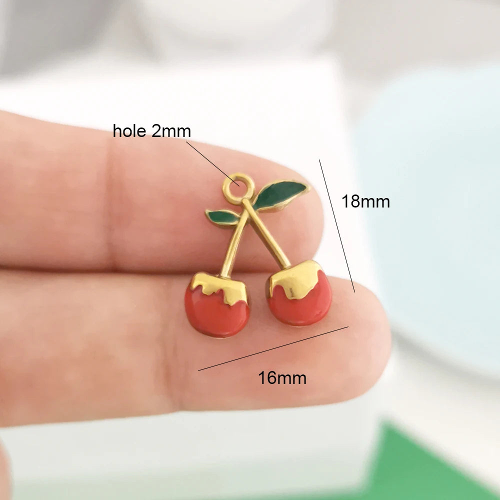 1pc Stainless Steel Big Pendant Small Charm Cherry Angel Boot Heart Tail Flower Star Cross Key Moon Pearl Bow PVD Gold Color