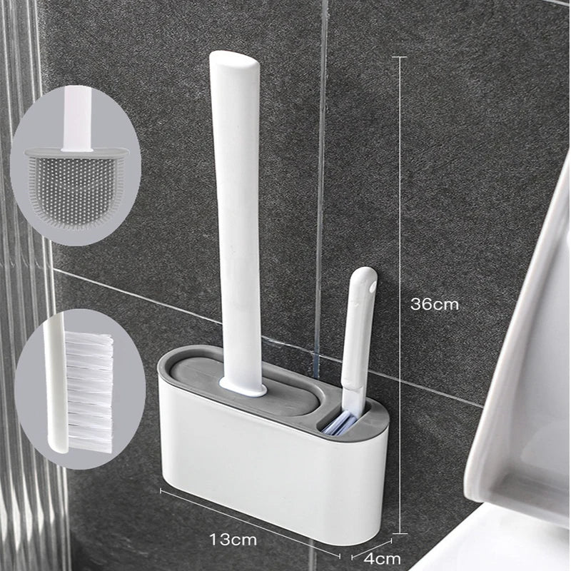 Wall Hanging Toilet Brush Toilet Bowl 2 Cleaning Brushes Silicone Toilet Brush with Holder For Floor Bathroom Accessories Sets