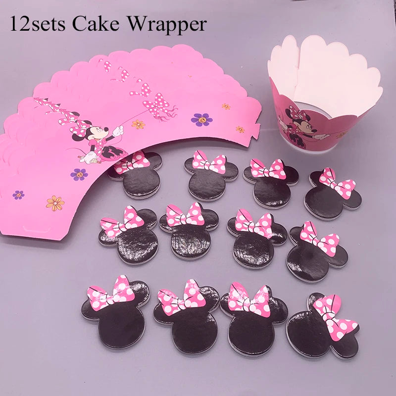 Minnie Mouse Birthday Party Decorate Girls Disposable Tableware Balloon Cups Plates Tablecloth Balloon Baby Shower Party Supply