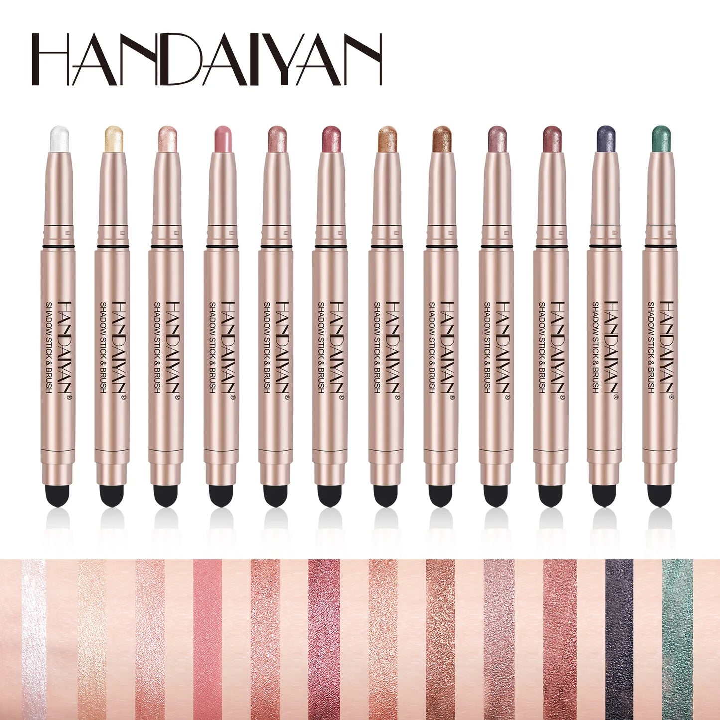 12 Colors Eyeshadow Stick Double Head Waterproof Long Lasting Metallic Shimmer Highlighter Cream Pen with Brush for Eyes